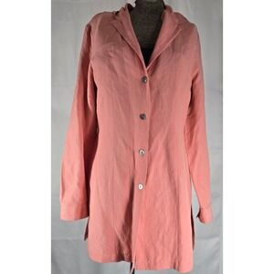 Russell Kemp Hooded Button Down Tunic Top Long Sleeve Casual Pink Linen Resort M